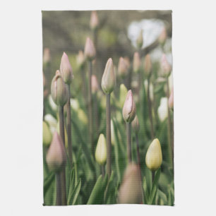 Tulips beginning to bloom tea towel