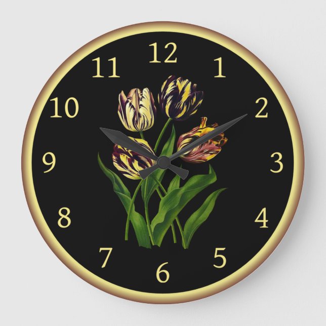 Tulips Bizarres 002 ~ Botanical Art ~  Large Clock (Front)