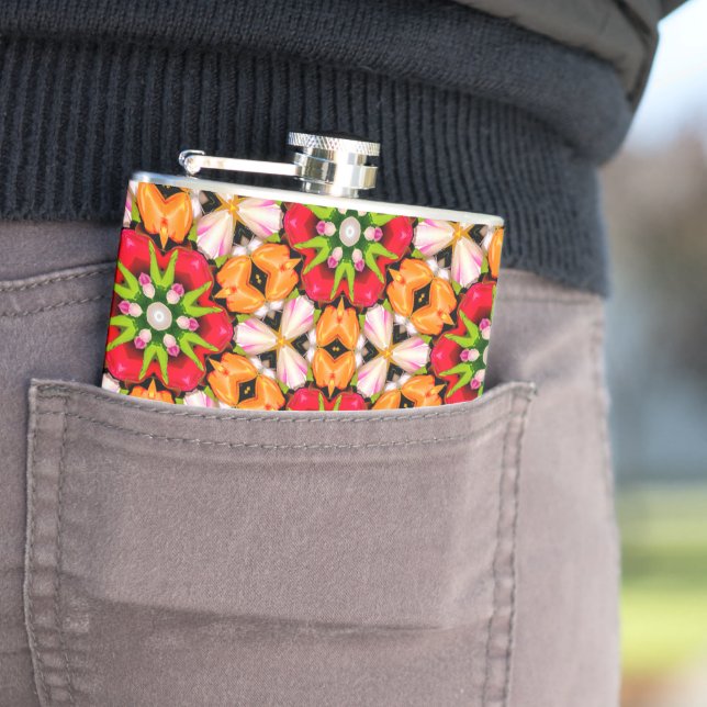 Tulips Bouquet Pattern Hip Flask (In Situ)
