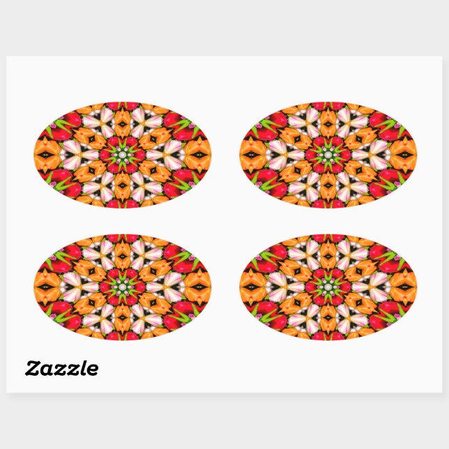 Tulips Bouquet Pattern Oval Sticker (Sheet)