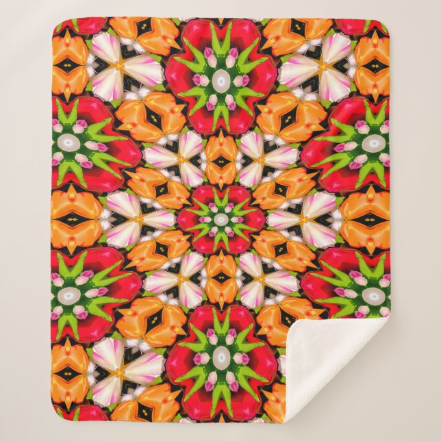 Tulips Bouquet Pattern Sherpa Blanket (Front)