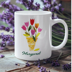 Tulips Bouquet Pretty Floral Personalised Tea Coffee Mug