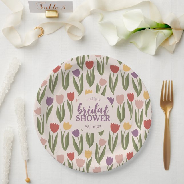 Tulips Bridal Shower Personalised  Paper Plate (Wedding)
