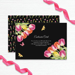 Tulips & Butterflies Black Bridal Shower Enclosure Card