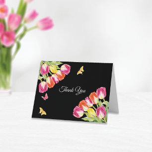 Tulips & Butterflies Black Bridal Shower    Thank You Card