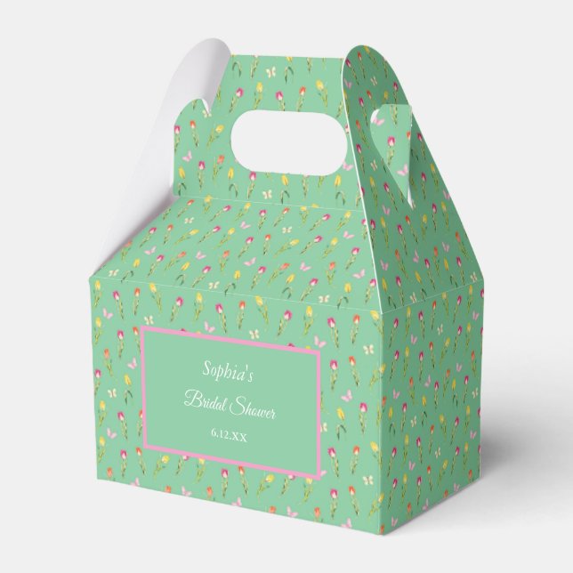Tulips & Butterflies Green Bridal Shower  Favour Box (Front Side)