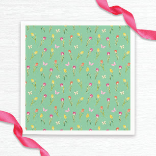 Tulips & Butterflies Green Pattern Bridal Shower Napkin