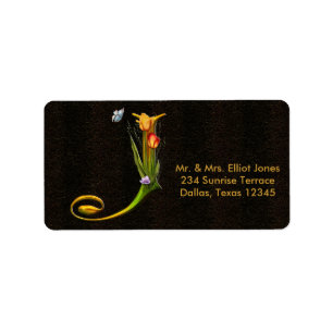 Tulips Butterflies Letter J Monogram Address Label
