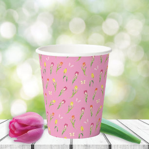 Tulips & Butterflies Pink Pattern Paper Cups