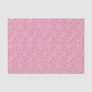 Tulips & Butterflies Pink Pattern Tissue Paper
