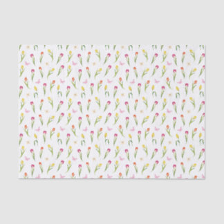 Tulips & Butterflies White Pattern  Tissue Paper