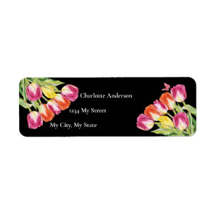 Tulips & Butterfly Black Bridal Shower             Return Address Label