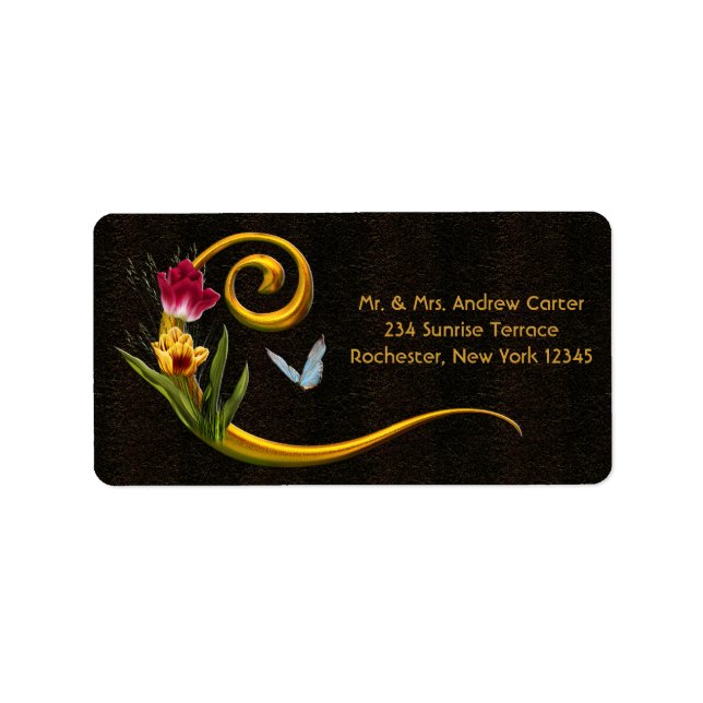 Tulips Butterfly Letter C Monogram Address Labels (Front)
