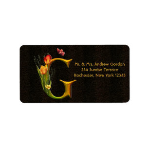 Tulips Butterfly Letter G Monogram Address Labels