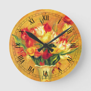 Tulips by Pierre Renoir, Vintage Impressionism Art Round Clock