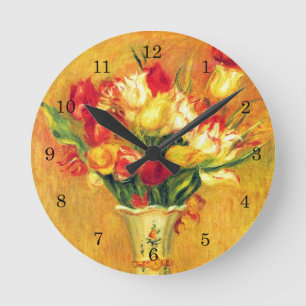 Tulips by Pierre Renoir, Vintage Impressionism Art Round Clock