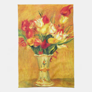 Tulips by Pierre Renoir, Vintage Impressionism Art Tea Towel