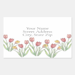 Tulips Coloured Pencil, Pen & Ink Pattern labels