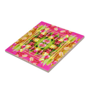 TULIPS - Coloured Tulips of Fractal Art - Ceramic Tile