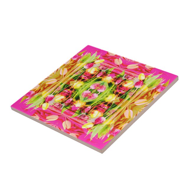 TULIPS - Coloured Tulips of Fractal Art - Ceramic Tile (Side)