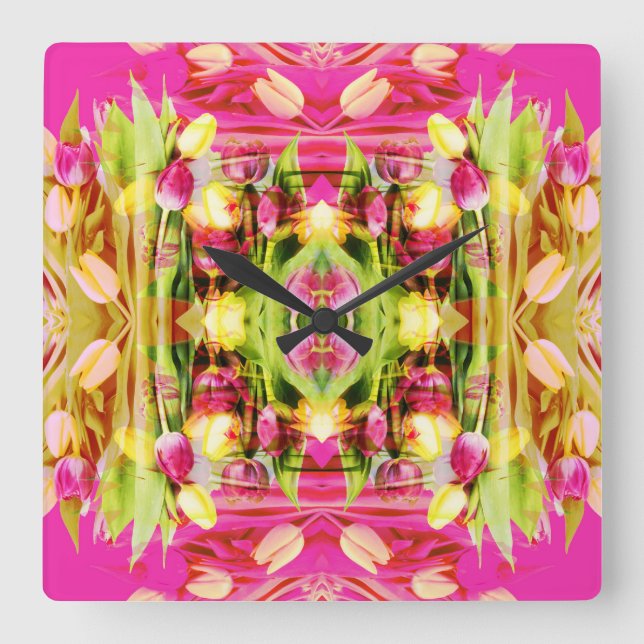 TULIPS - Coloured Tulips of Fractal Art - Square Wall Clock (Front)