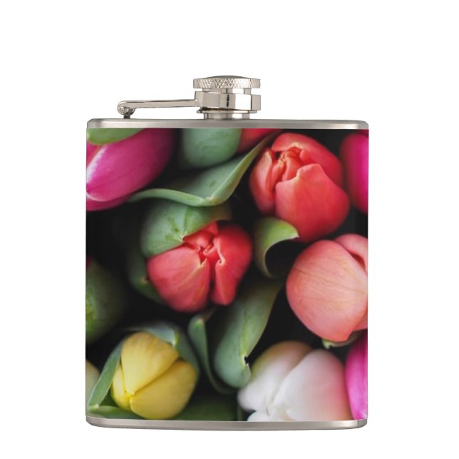 Tulips Colourful Flowers Easter Spring Hip Flask (Front)