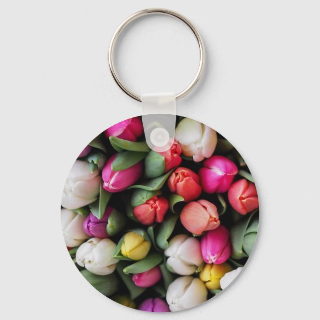 Tulips Colourful Flowers Easter Spring Key Ring (Front)