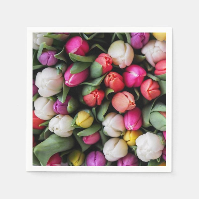 Tulips Colourful Flowers Easter Spring Napkin (Front)