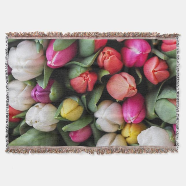 Tulips Colourful Flowers Easter Spring Throw Blanket (Front)