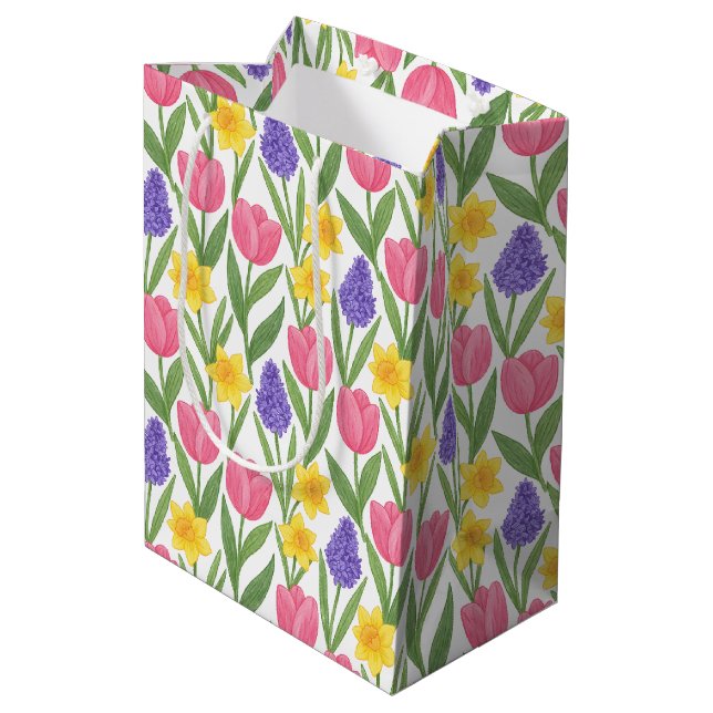 Tulips, Daffodils, Hyacinths Coloring Style Medium Gift Bag (Back Angled)