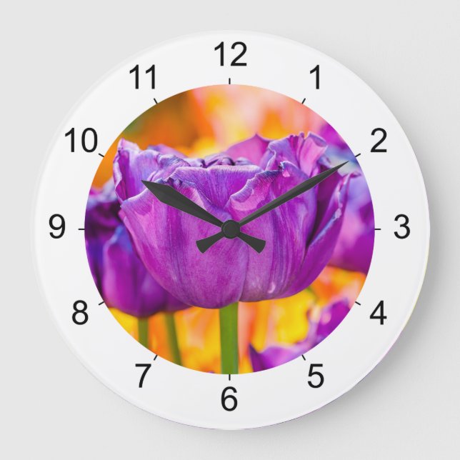 Tulips Enchanting Purple Large Clock (Front)