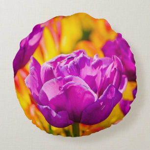 Tulips Enchanting Violet Round Cushion
