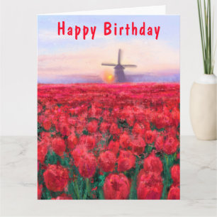Tulips Field Birthday Card Spring in Netherland