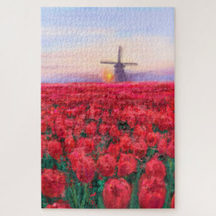 Tulips Field - Landscape - Spring in Netherland Jigsaw Puzzle
