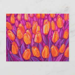 Tulips Field, Spring Flowers Floral Orange Purple  Postcard