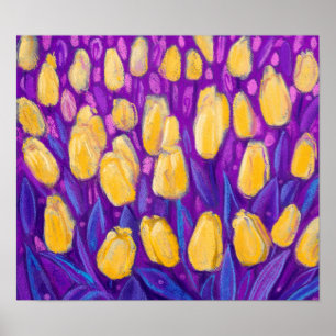 Tulips Field, Spring Flowers Floral Yellow Violet Poster