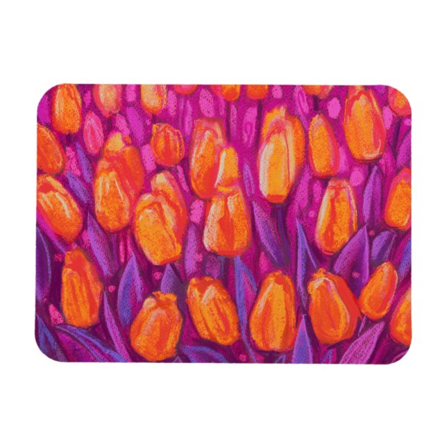 Tulips Field Spring Flowers Orange Pink Floral Art Magnet (Horizontal)