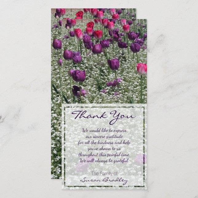 Tulips Field Sympathy Thank You Photo card (Front/Back)