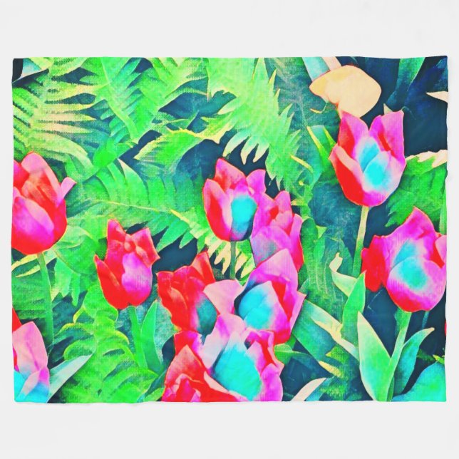 Tulips Fleece Blanket (Front (Horizontal))