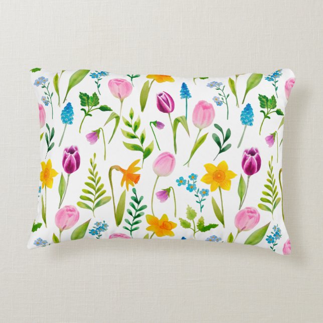 Tulips Flower Seamless Pattern Decorative Cushion (Back)