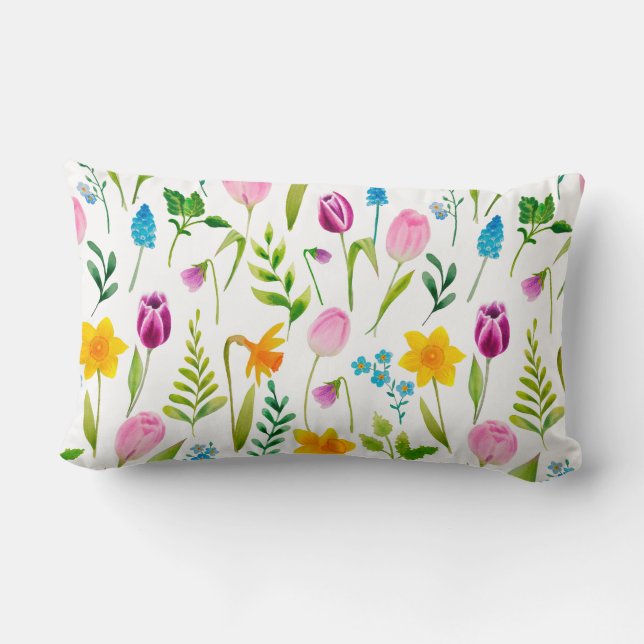 Tulips Flower Seamless Pattern Lumbar Cushion (Back)