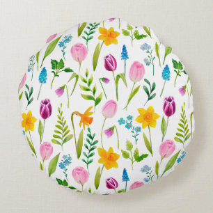 Tulips Flower Seamless Pattern Round Cushion