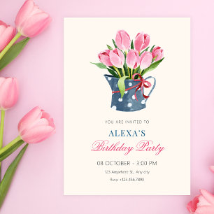 Tulips flowers bouquet birthday invitation