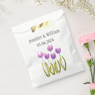 Tulips flowers watercolor Purple Rustic Wedding Favour Bag