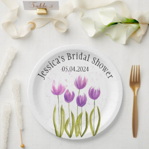 Tulips Flowers watercolor Spring Bridal Shower Paper Plate