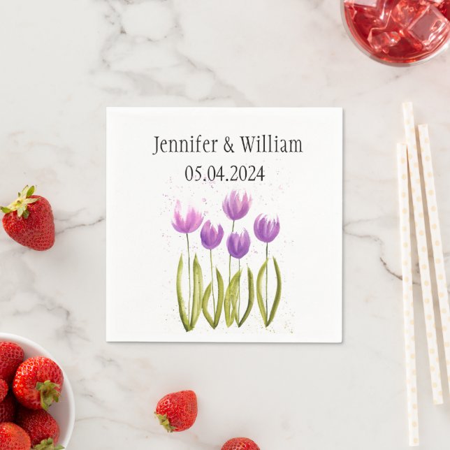 Tulips Flowers watercolor Spring Rustic  Wedding Napkin (Insitu)
