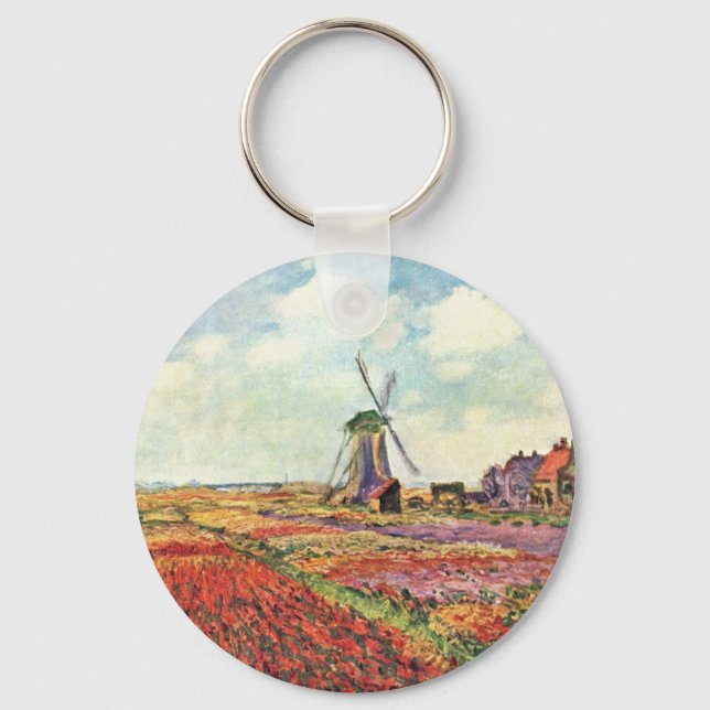Tulips From Holland By Claude Monet Key Ring (Front)