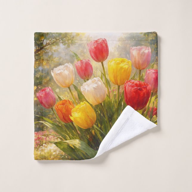 Tulips Garden - Painterly Style Bath Towel Set (Wash Cloth)