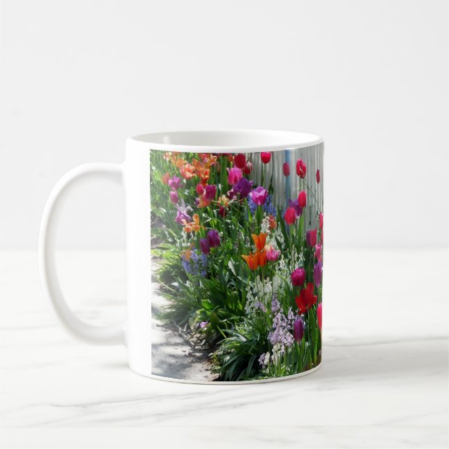 Tulips garden white picket fence mug Ghiradelli (Left)