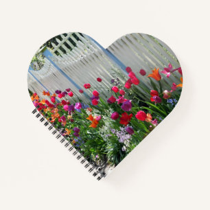 Tulips Garden White Picket Fence Photo Notebook